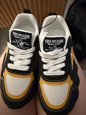 True Religion Black, White & Yellow Low-Top Sneakers